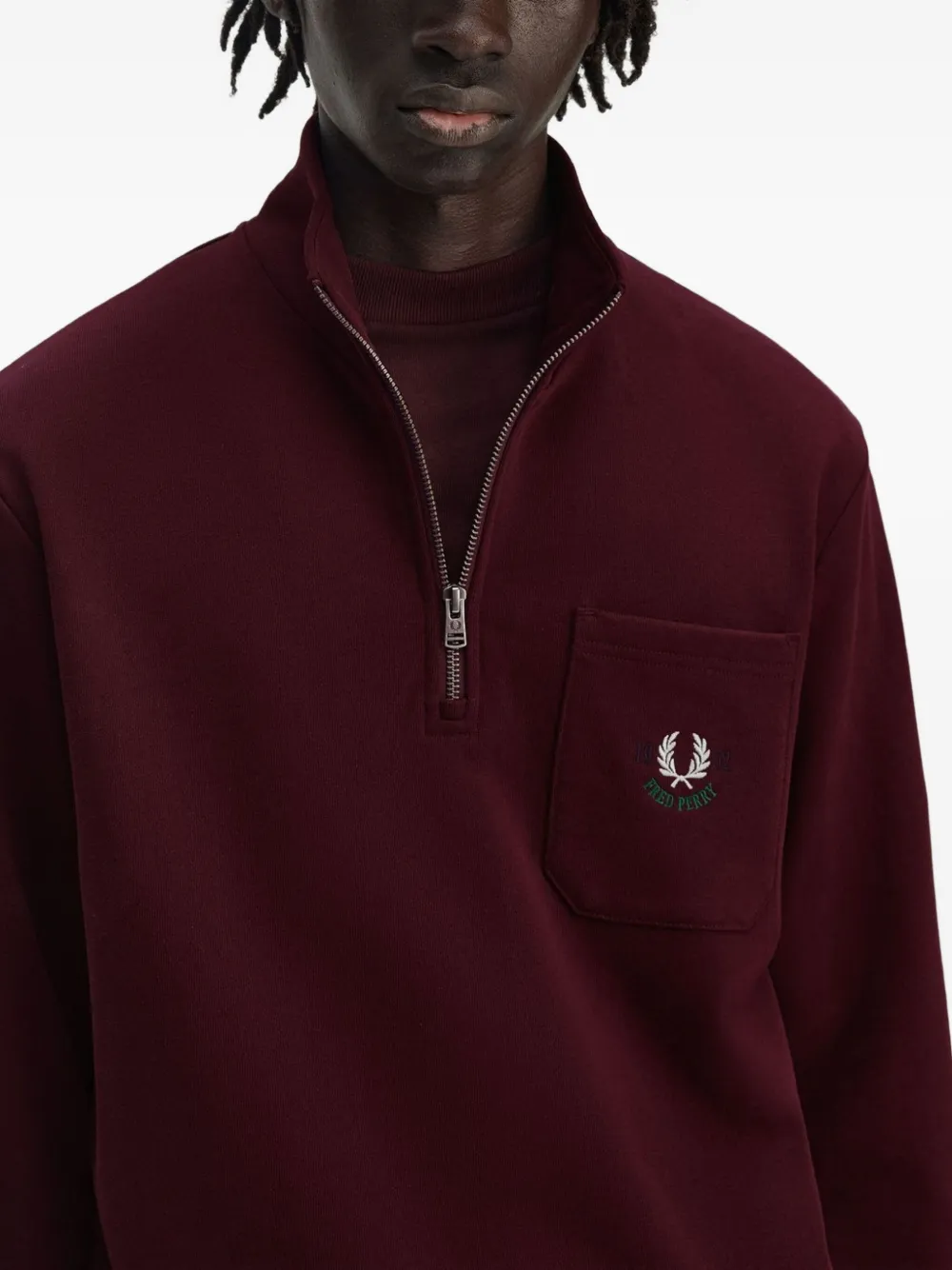 Fred Perry Sweater met geborduurde zak en rits Rood