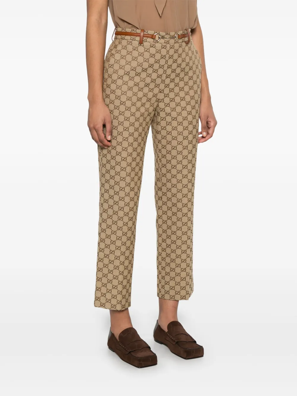 Gucci Horsebit broek met GG-canvas Beige