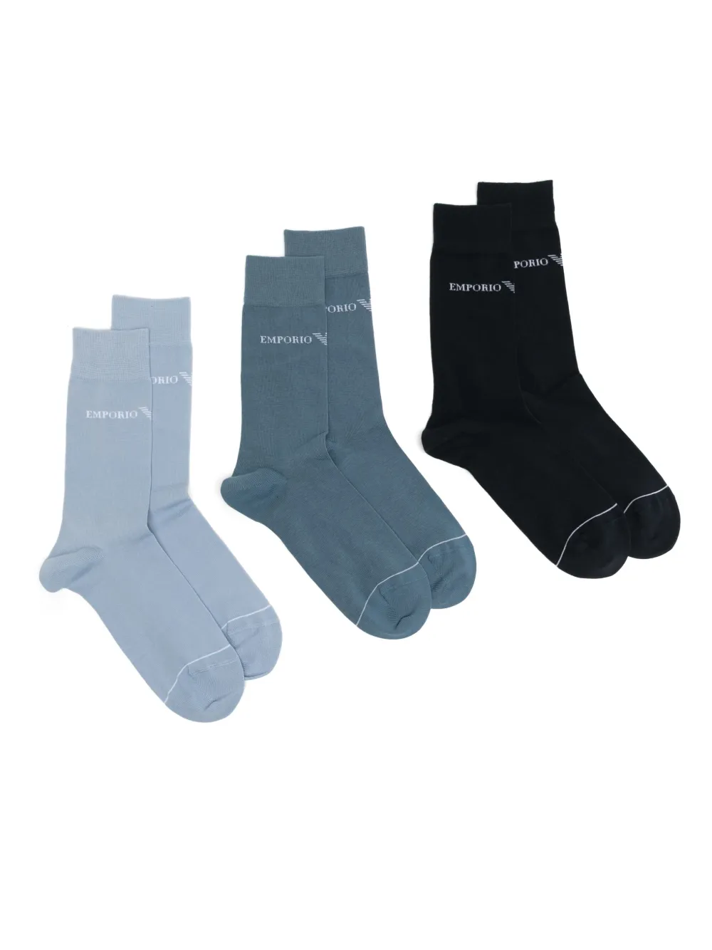 Emporio Armani logo-embroidered socks (pack of three) - ブルー Emporio Armani logo-embroidered socks (pack of three) - ブルー