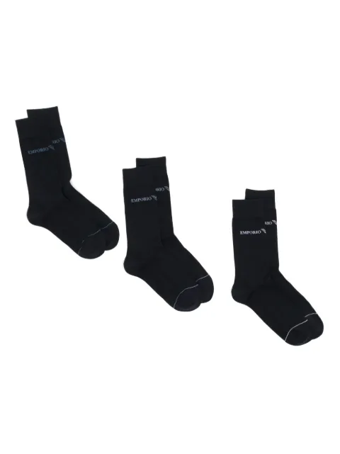 Emporio Armani pack de tres pares de calcetines tejidos con logo en intarsia