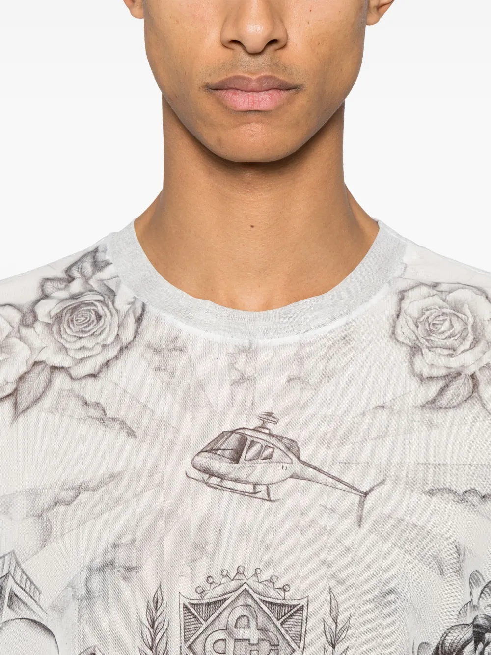 CASABLANCA TATTOO-PRINT MESH T-SHIRT
