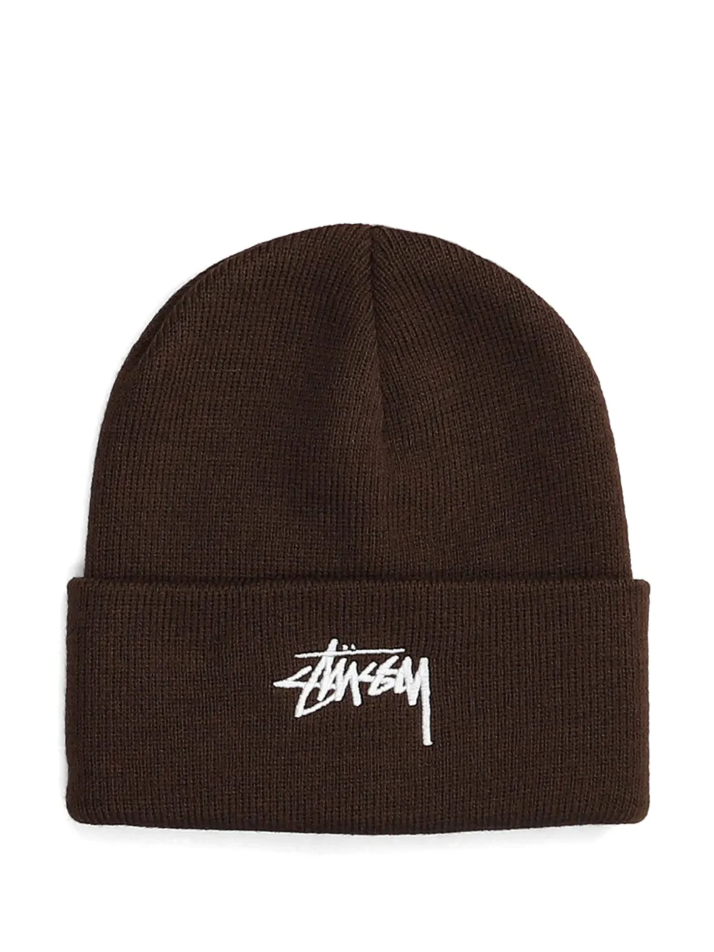 Stussy Embroidered-logo Ribbed Beanie In Brown