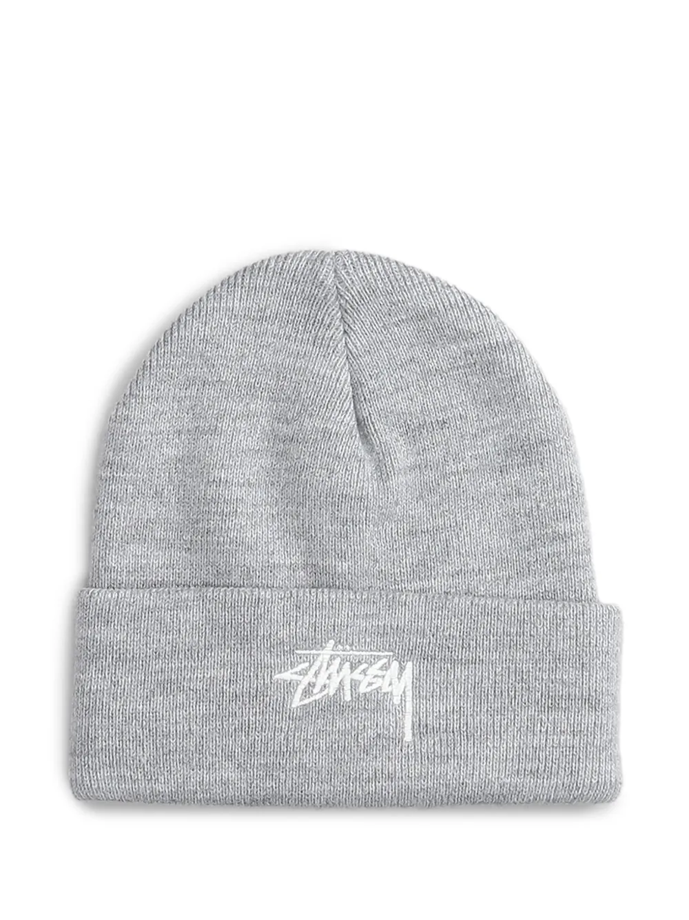 Stussy Grey Embroidered Logo Beanie Hat In Gray
