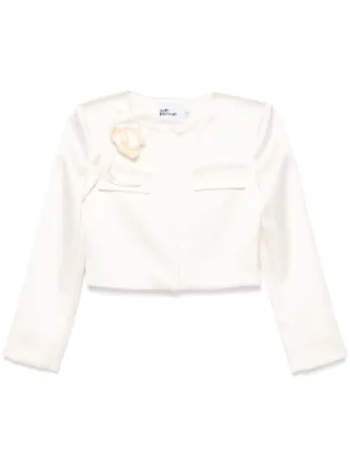 ジャケット SELF PORTRAIT Satin blazer with 3d flower Cream 3D Flower Satin Jacket – self-portrait-US