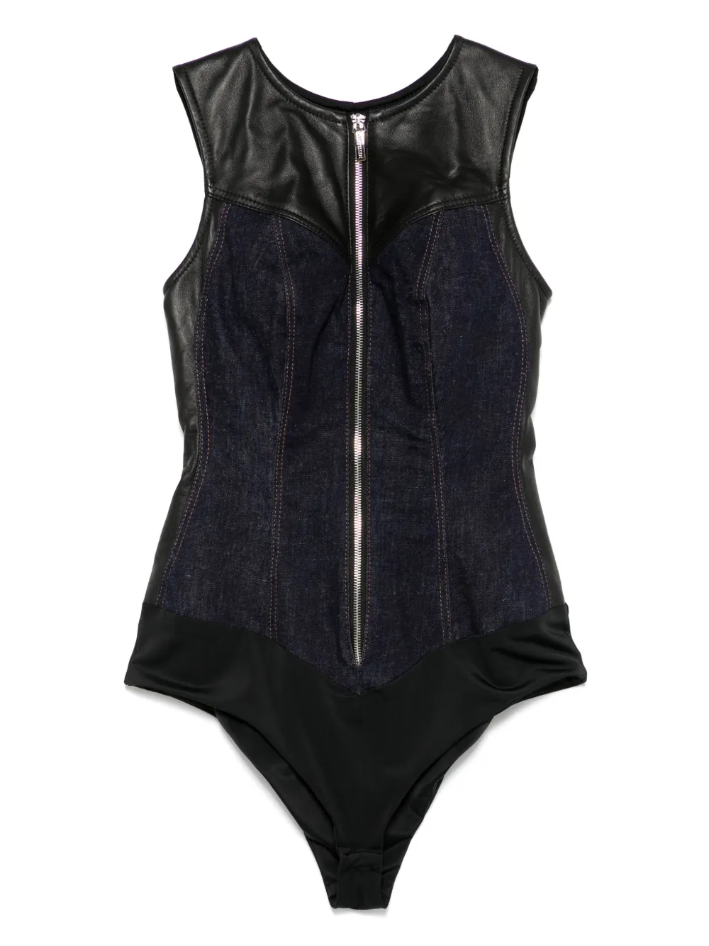 MITILIANE COUTURE leather-insert denim bodysuit | Blue | Image 1