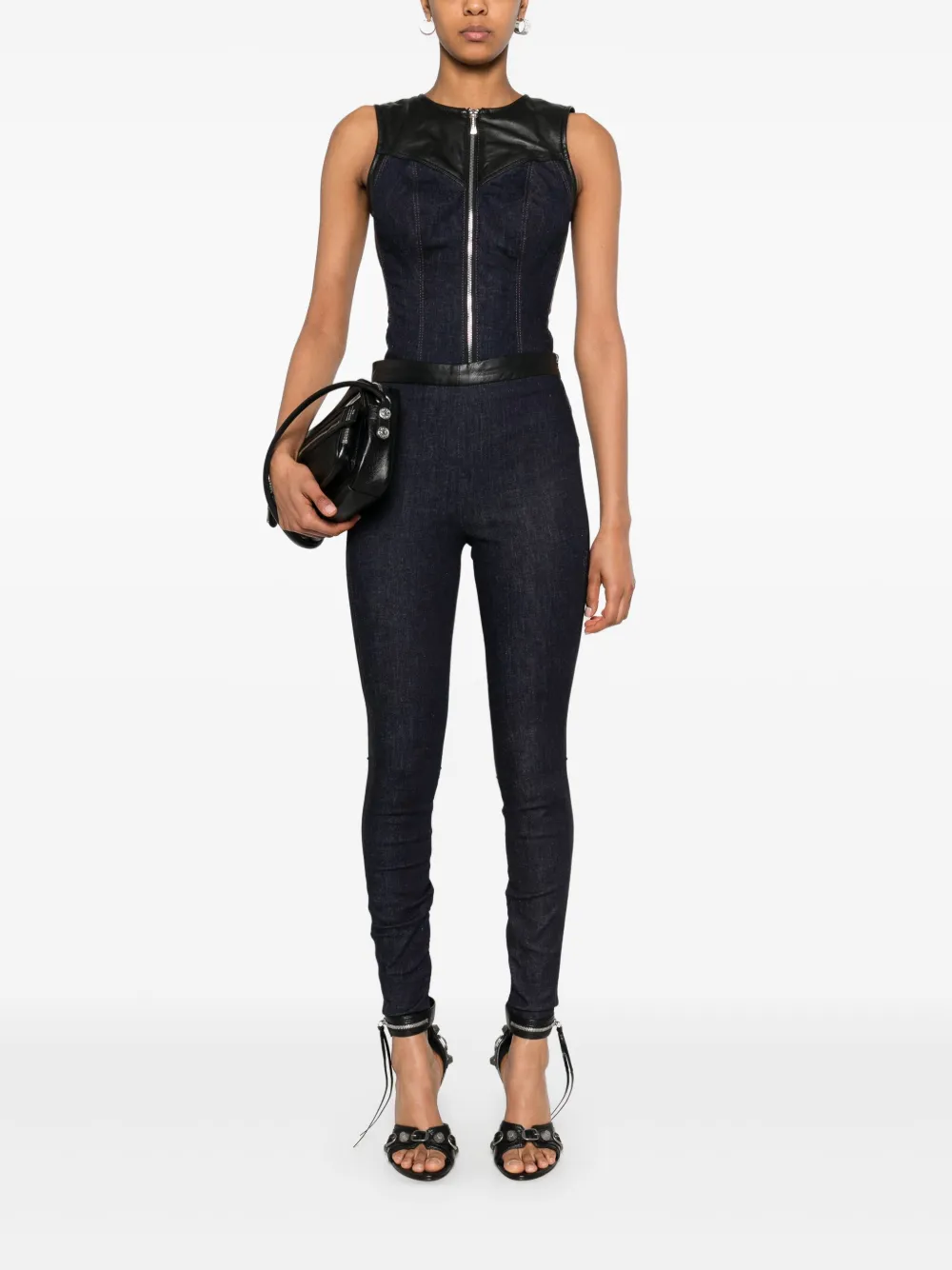 MITILIANE COUTURE leather-insert denim bodysuit | Vests & Tank Tops | Image 2
