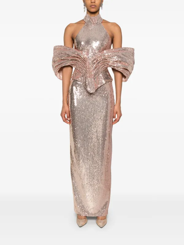 MITILIANE COUTURE detachable-corset Sequined Maxi Dress | Gold | FARFETCH