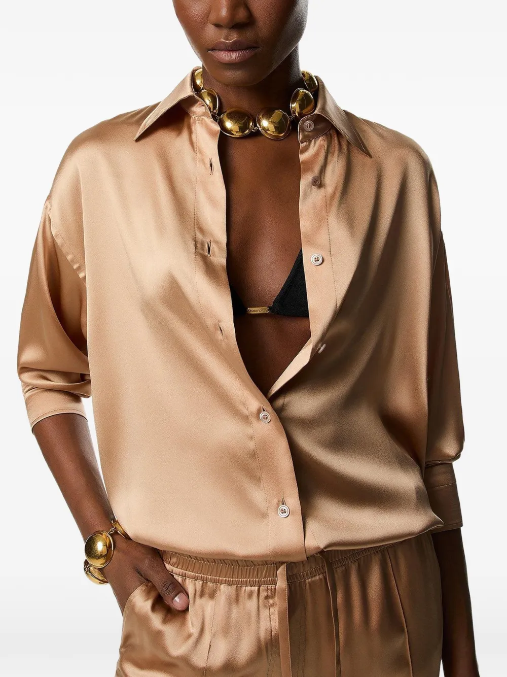 TOM FORD Satijnen overhemd Beige