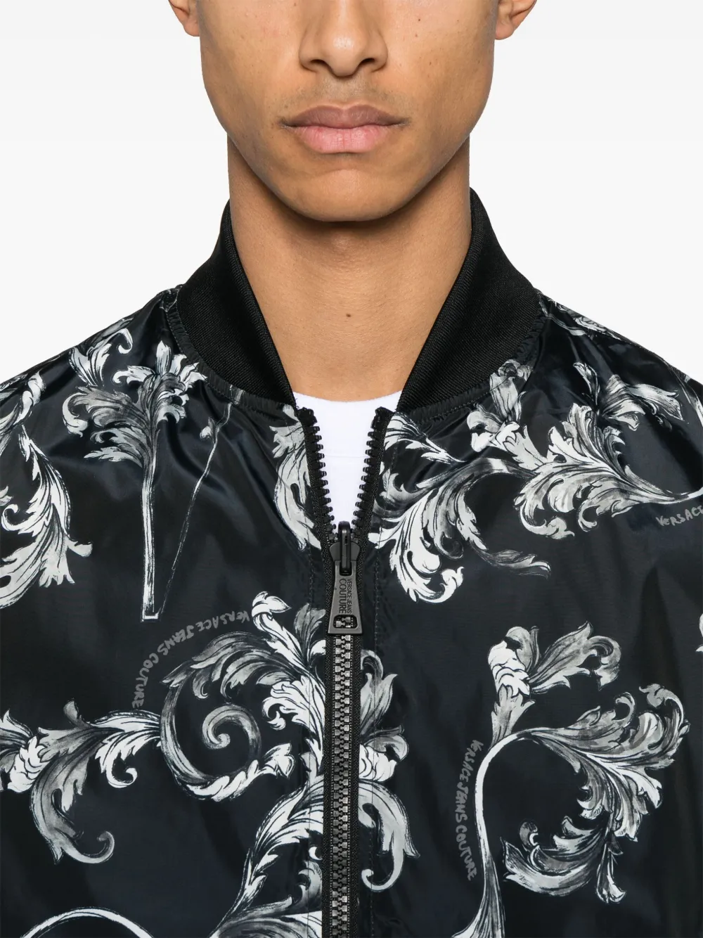 Shop Versace Jeans Couture Barocco-print Bomber Jacket In Black