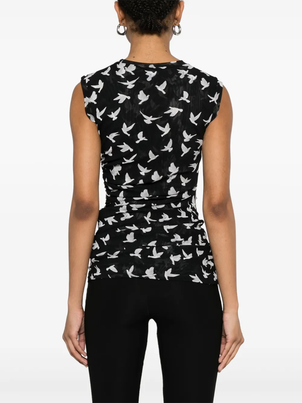 Stella Mccartney Ruched Mesh Jersey Top In Black