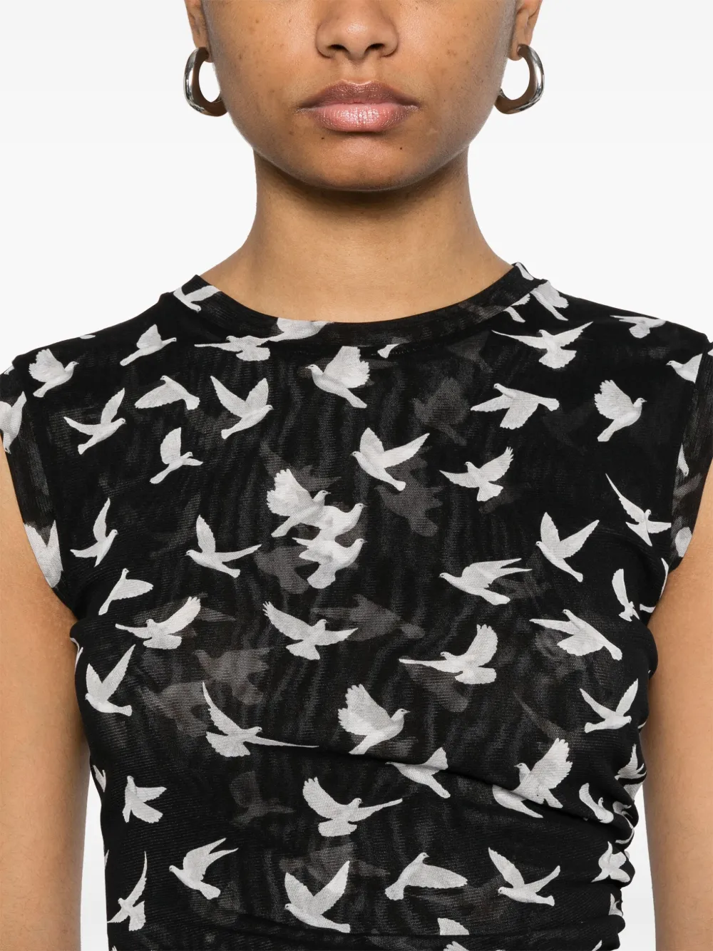 Stella Mccartney Ruched Mesh Jersey Top In Black