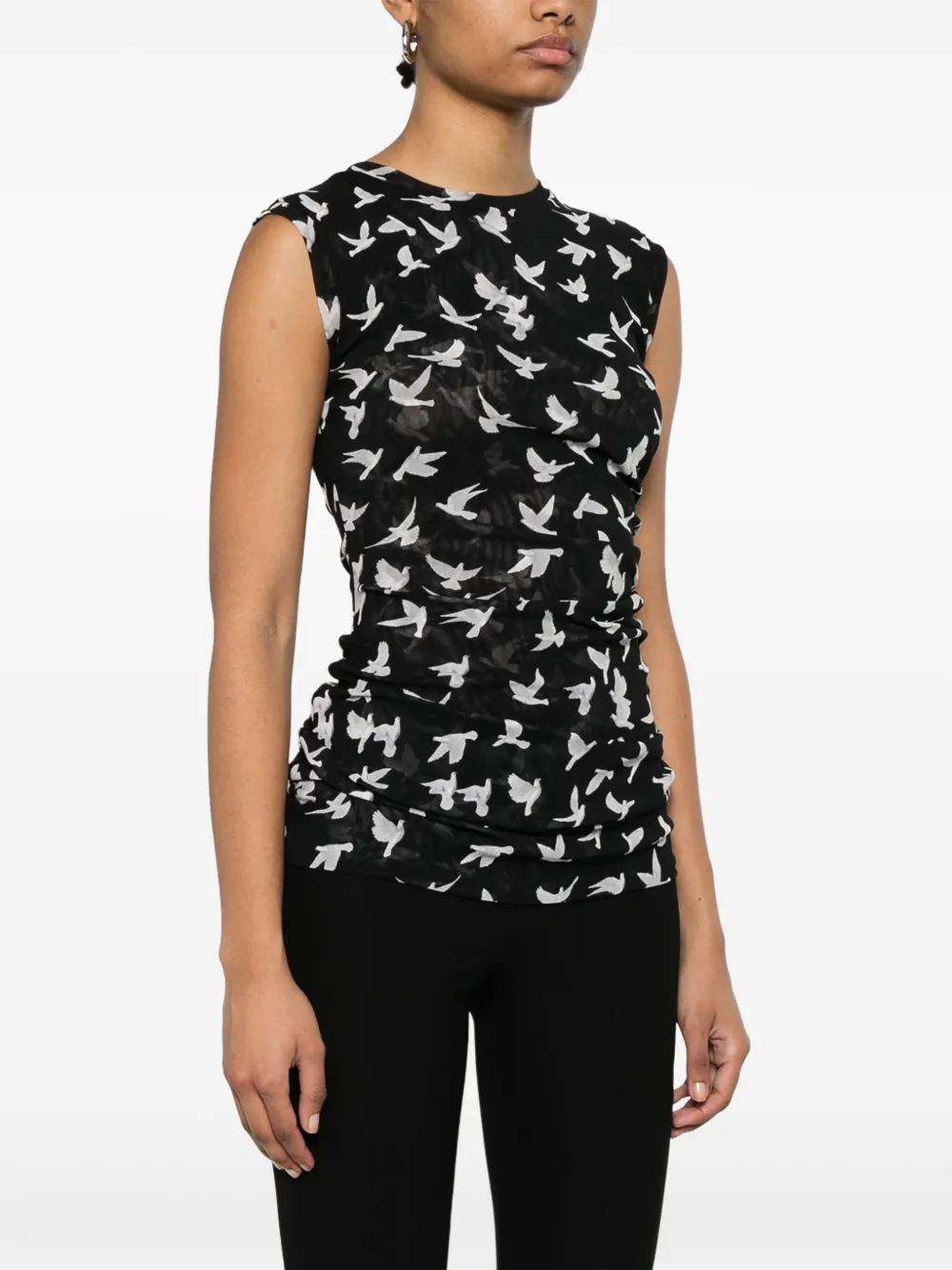 Stella Mccartney Ruched Mesh Jersey Top In Black