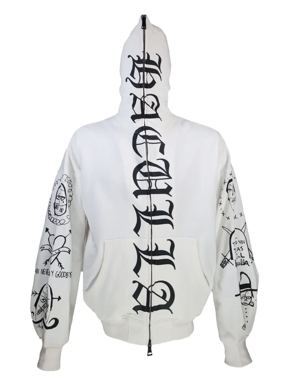 Haculla Hoodie met gothische print en rits Wit
