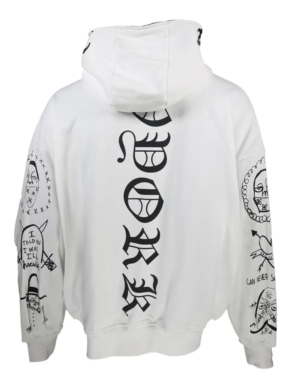 Haculla Hoodie met gothische print en rits Wit