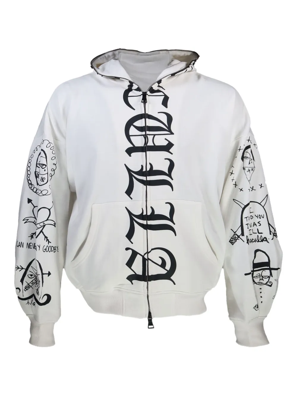 Haculla Hoodie met gothische print en rits Wit