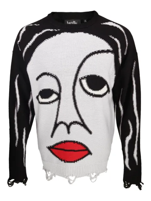 Haculla face-print frayed jumper