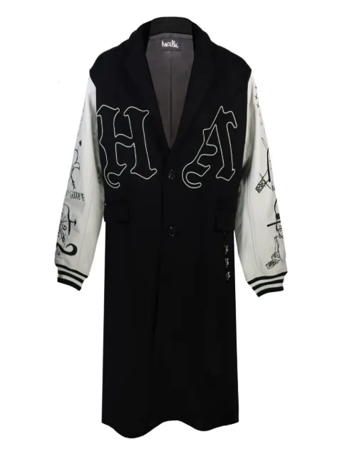 Haculla embroidered baseball-sleeve overcoat