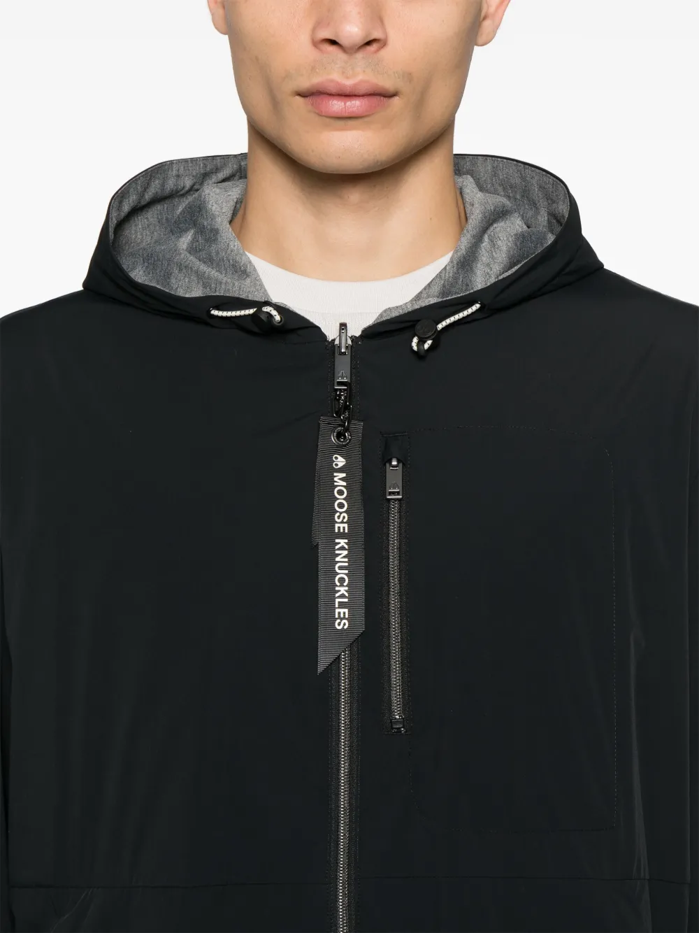 Moose Knuckles Black Reversible Jacket With Hood And Logo Patch On The Sleeve In Tech Fabric Man In Black