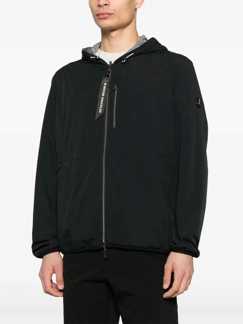 Moose Knuckles Black Reversible Jacket With Hood And Logo Patch On The Sleeve In Tech Fabric Man In Black