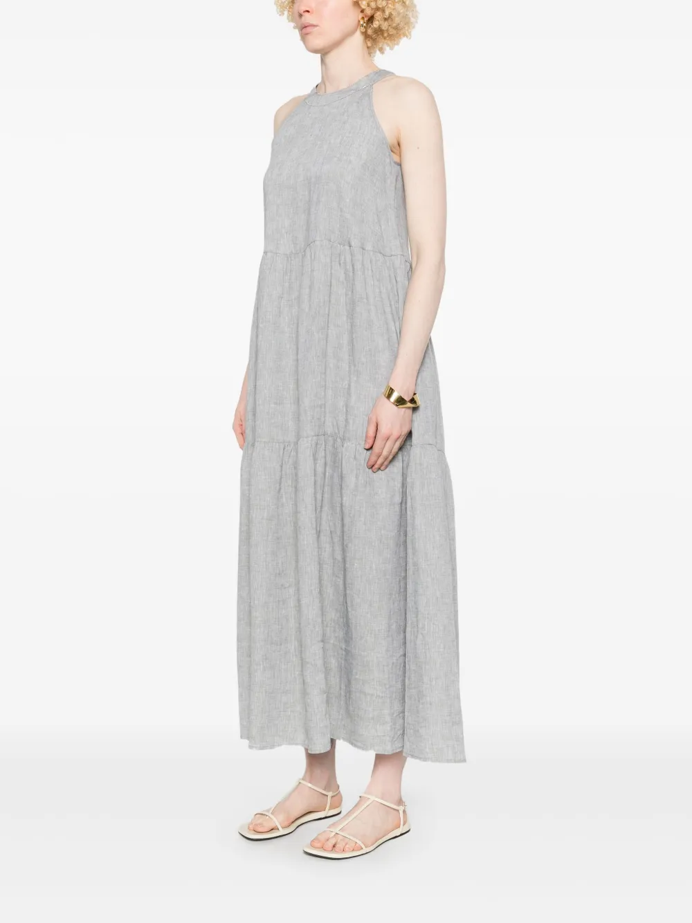 Shop Peserico Tiered Midi Dress In Green