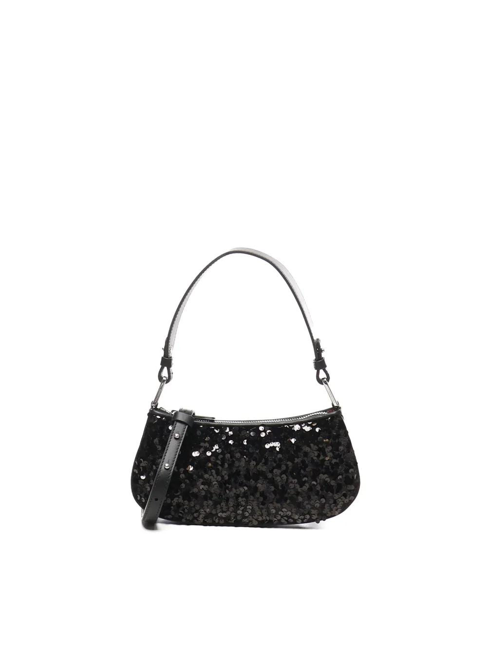 Coccinelle Black Leather Merveille Paillette Shoulder Bag In Schwarz