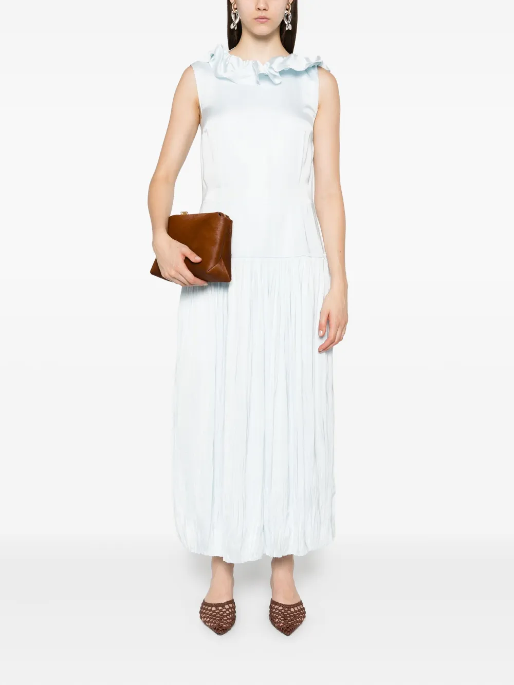 Jil Sander Maxi-jurk met ruche hals Blauw