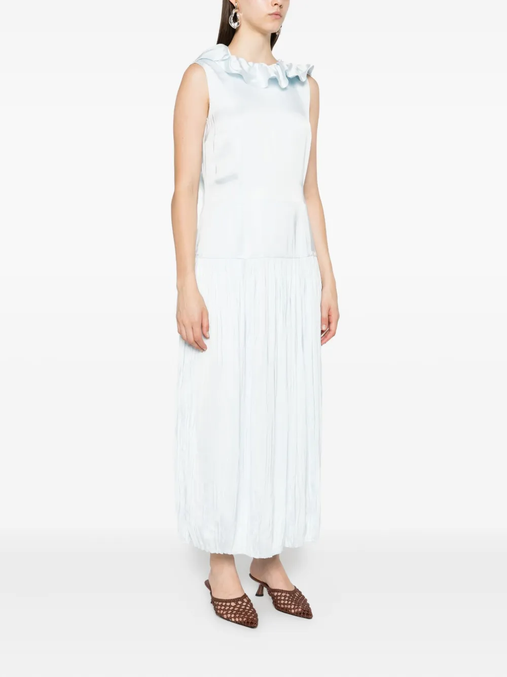 Jil Sander Maxi-jurk met ruche hals Blauw