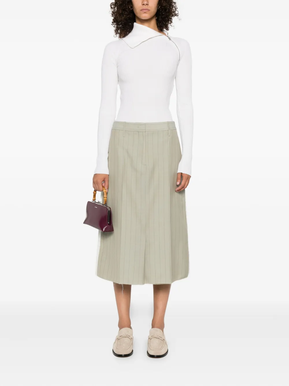 Jil Sander Rok met krijtstreep en franje Groen