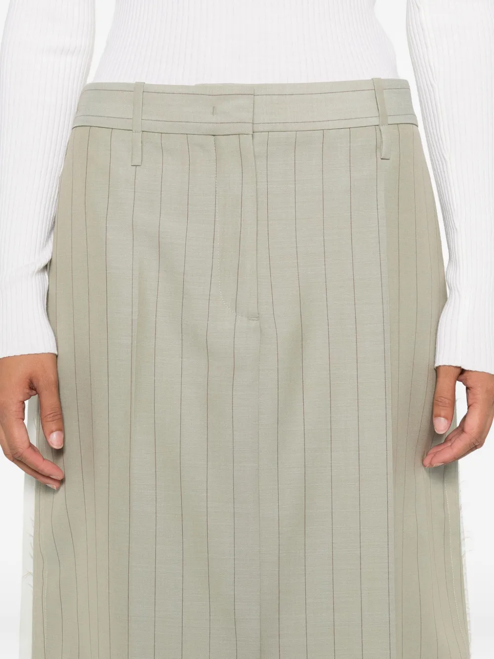 Jil Sander Rok met krijtstreep en franje Groen