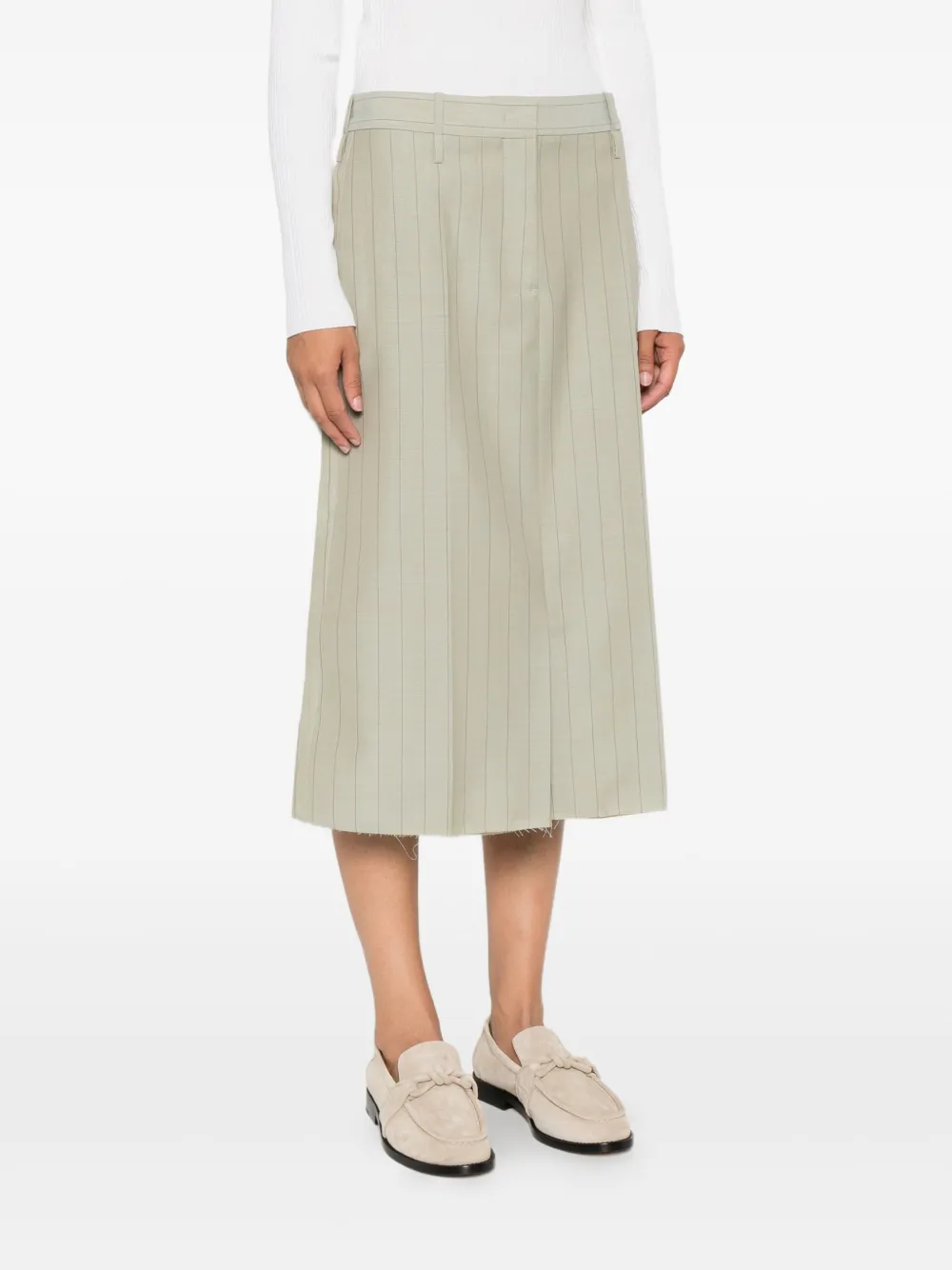Jil Sander Rok met krijtstreep en franje Groen