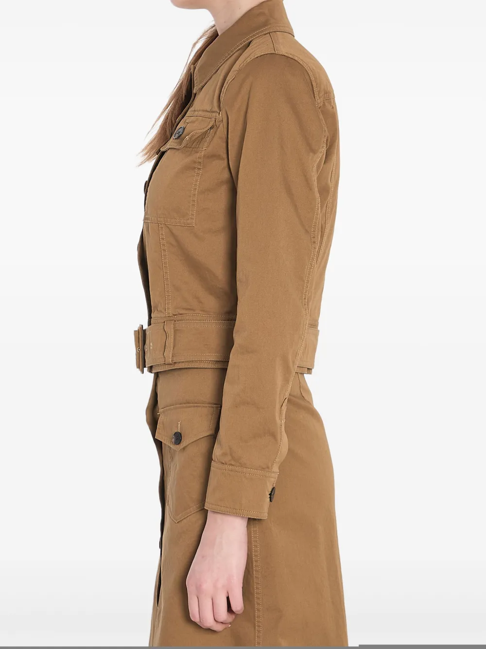 Shop Saint Laurent Cropped Twill Jacket In Brown