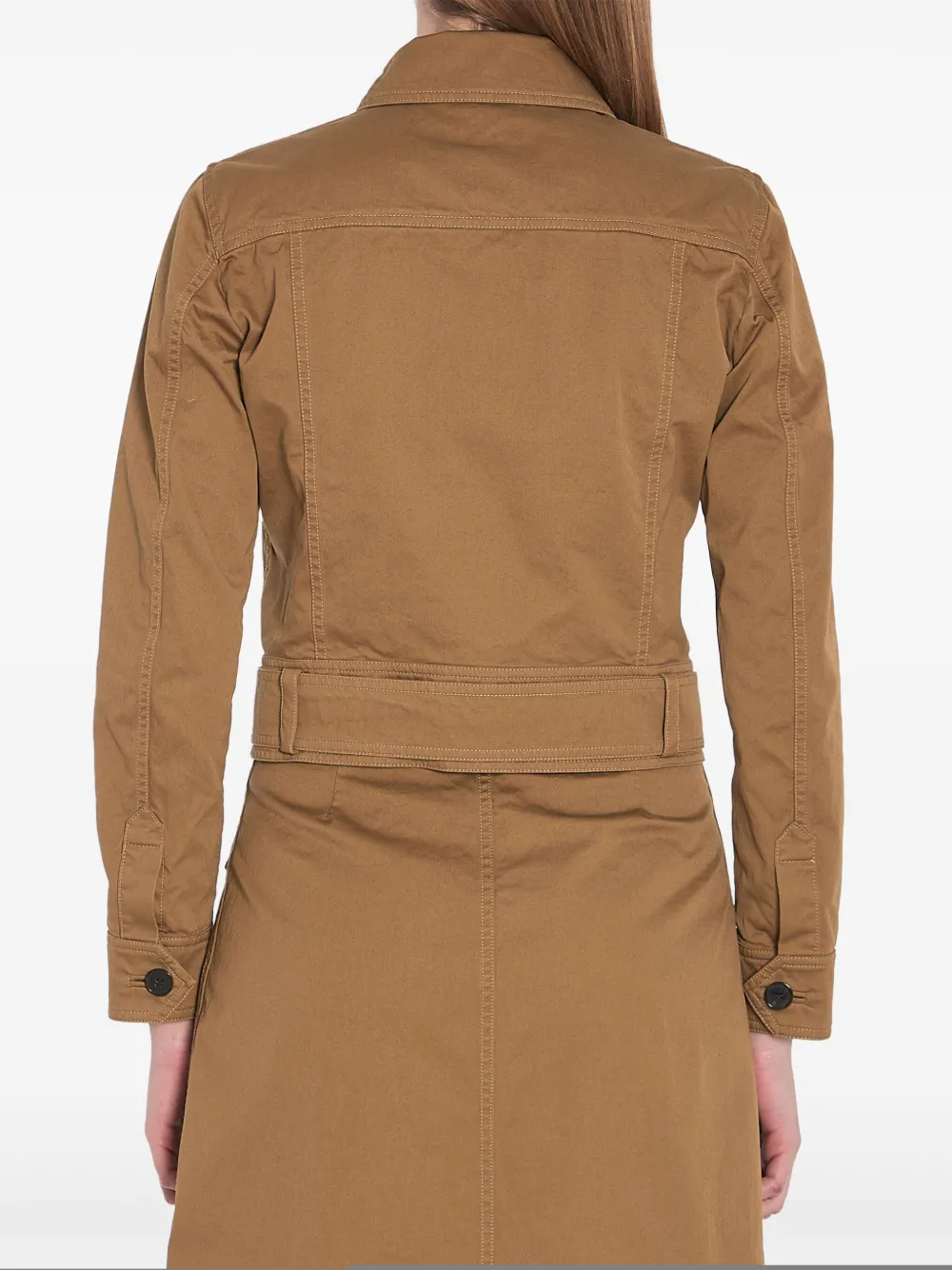 Shop Saint Laurent Cropped Twill Jacket In Brown