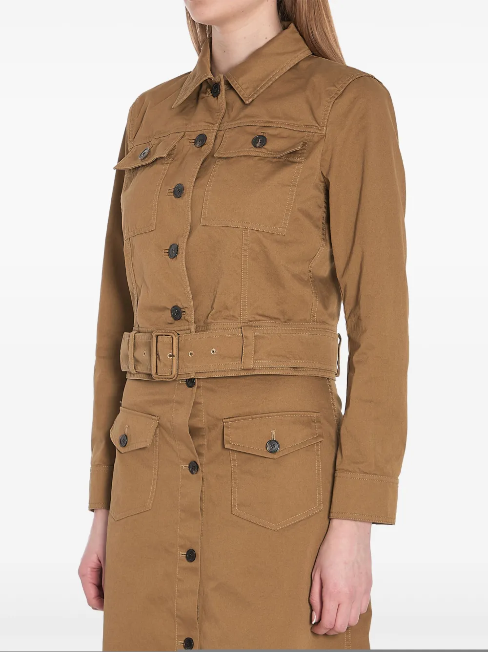 Shop Saint Laurent Cropped Twill Jacket In Brown