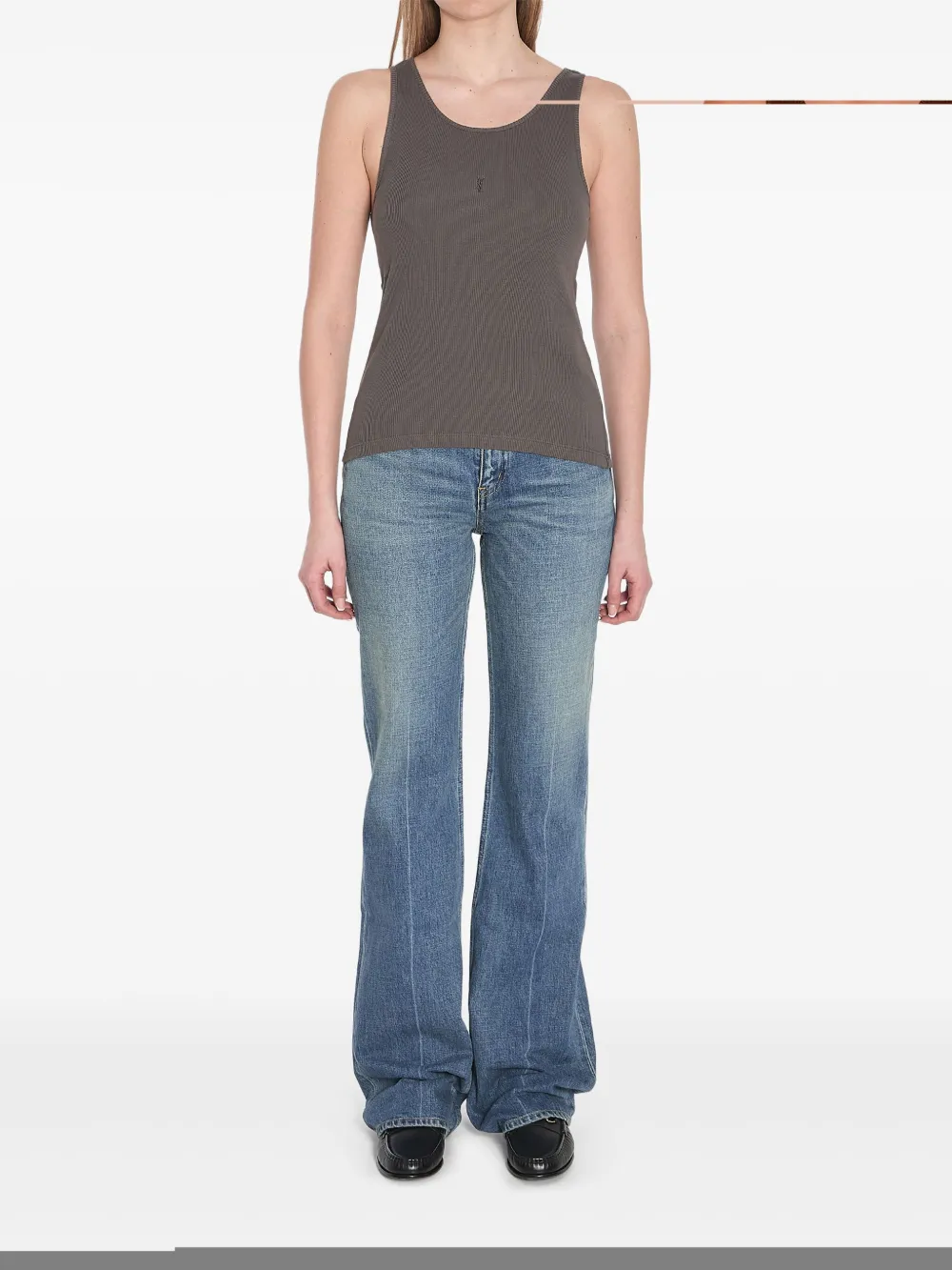 Saint Laurent Cassandre Ribbed-knit Cotton Tank Top In 灰色