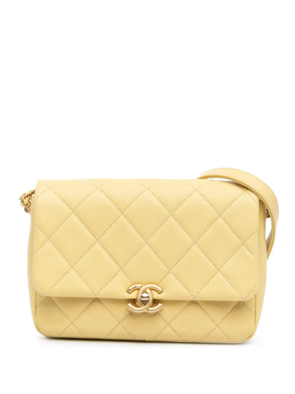 CHANEL Pre-Owned 2021-2024 Small Quilted Caviar Chain Melody Flap crossbody bag | Yellow | Image 1