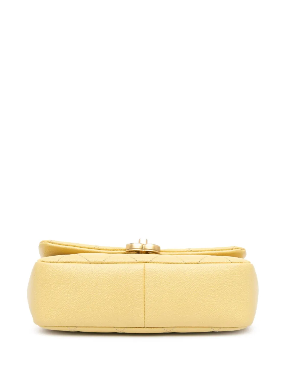 Pre-owned Chanel 2021-2024 Small Quilted Caviar Chain Melody Flap Crossbody Bag In Yellow