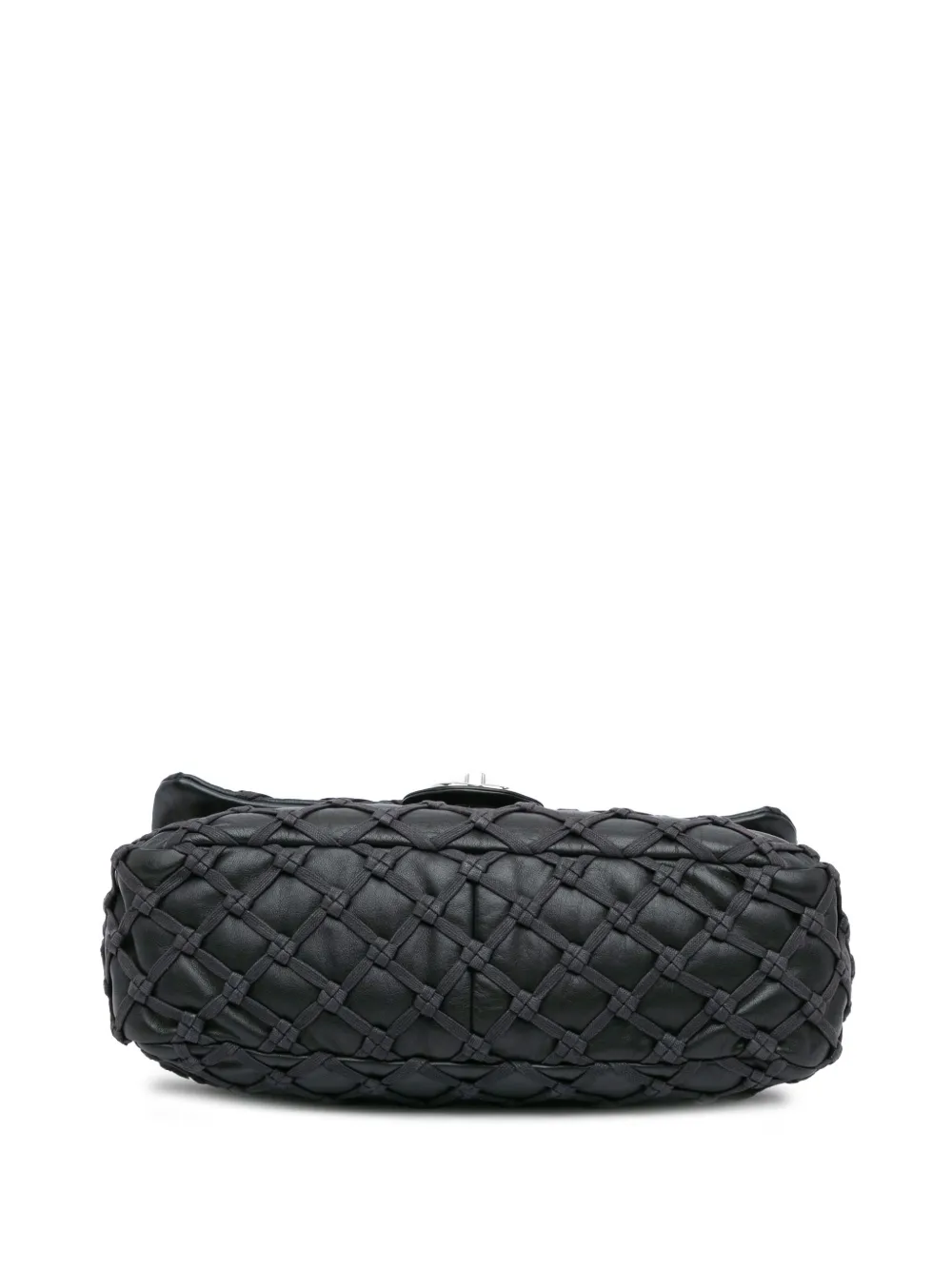 Pre-owned Chanel 2010-2011 Jumbo Calfskin Canebiers Net Flap Shoulder Bag In Black