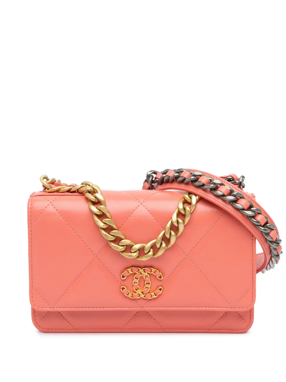 CHANEL Pre-Owned 2020 Quilted Lambskin 19 Wallet on Chain satchel | Pink | Image 1