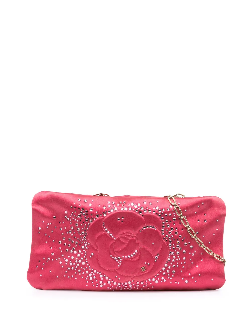 CHANEL Pre-Owned 2009-2010 Satin Diamante Camellia Clutch with Chain shoulder bag | Pink | Image 1