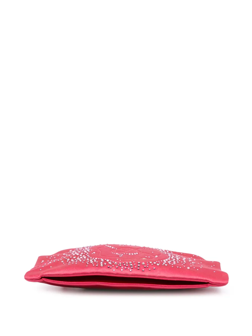Pre-owned Chanel 2009-2010 Satin Diamante Camellia Clutch With Chain Shoulder Bag In Pink