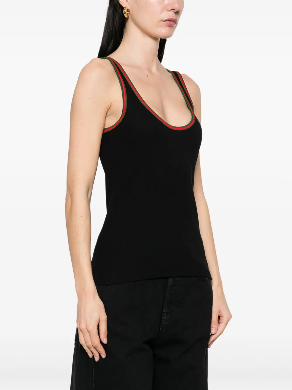 Gucci Geribbelde tanktop met Web afwerking Zwart