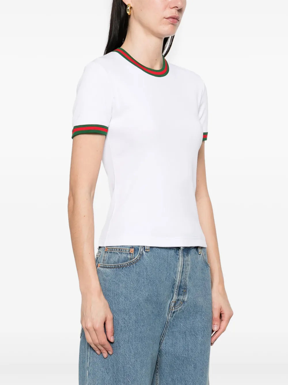 Gucci Geribbeld T-shirt met Wen-afwerking Wit