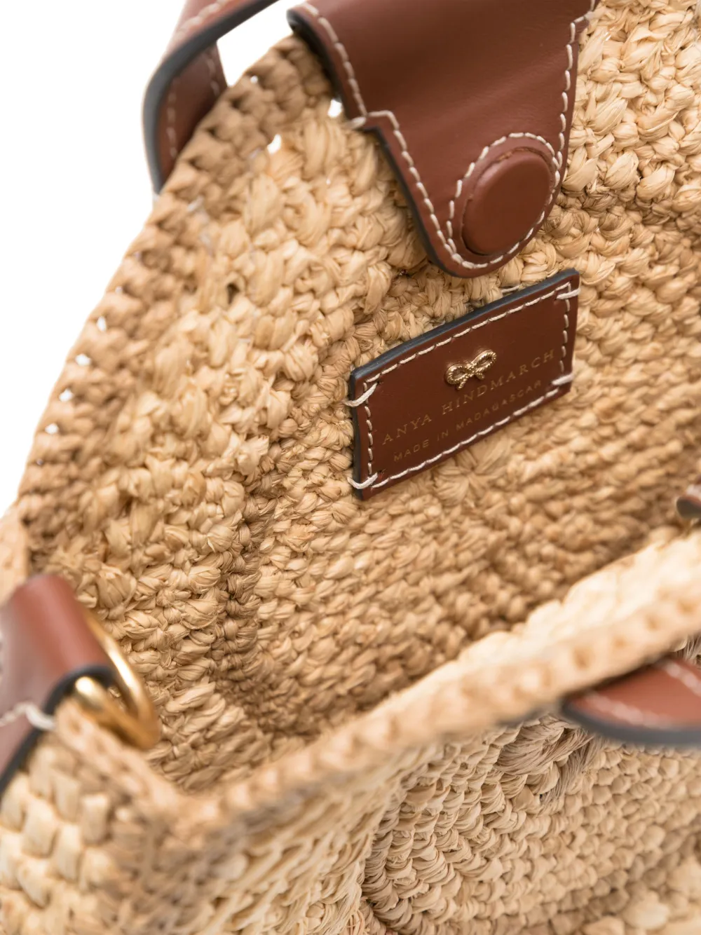 Anya Hindmarch Small Leather-trimmed Crocheted Raffia Tote In Neutrals