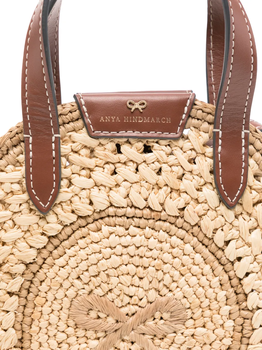 Anya Hindmarch Small Leather-trimmed Crocheted Raffia Tote In Neutrals