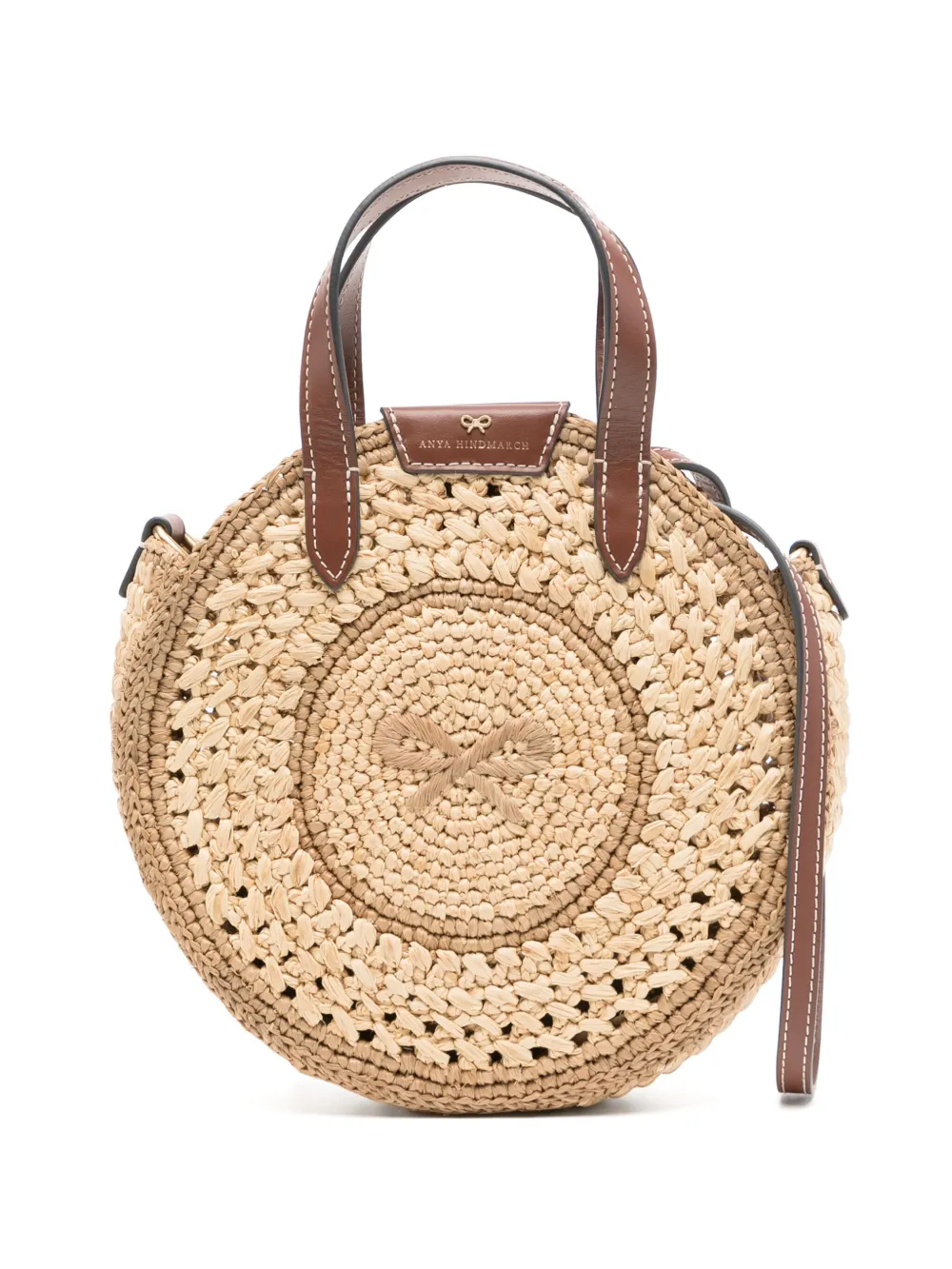 Anya Hindmarch Small Leather-trimmed Crocheted Raffia Tote In Neutrals