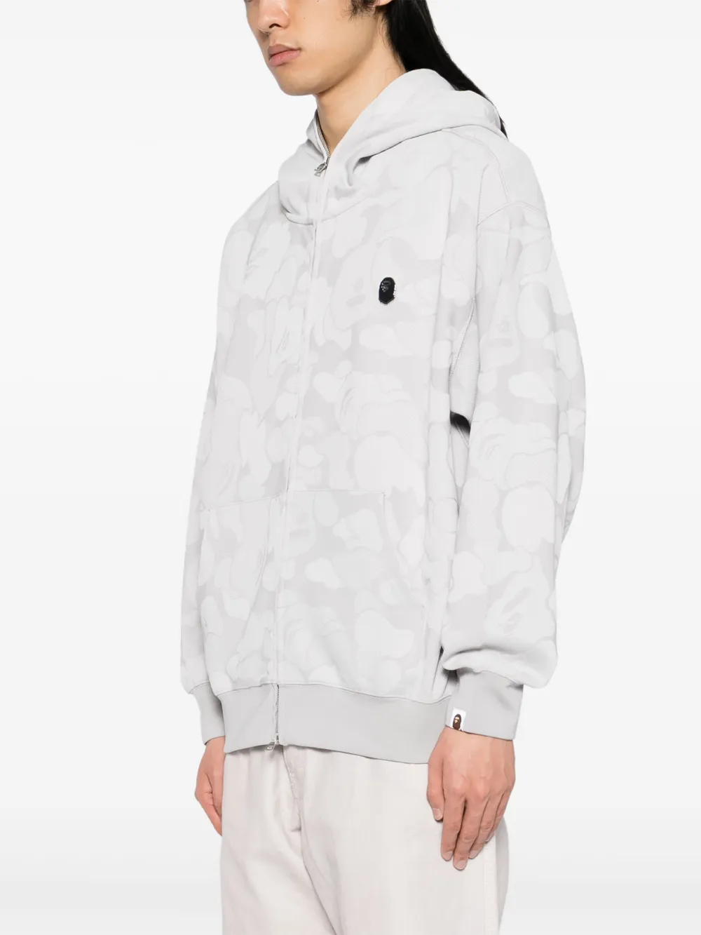 Shop A Bathing Ape Camouflage-jacquard Zipped Hoodie In Grey