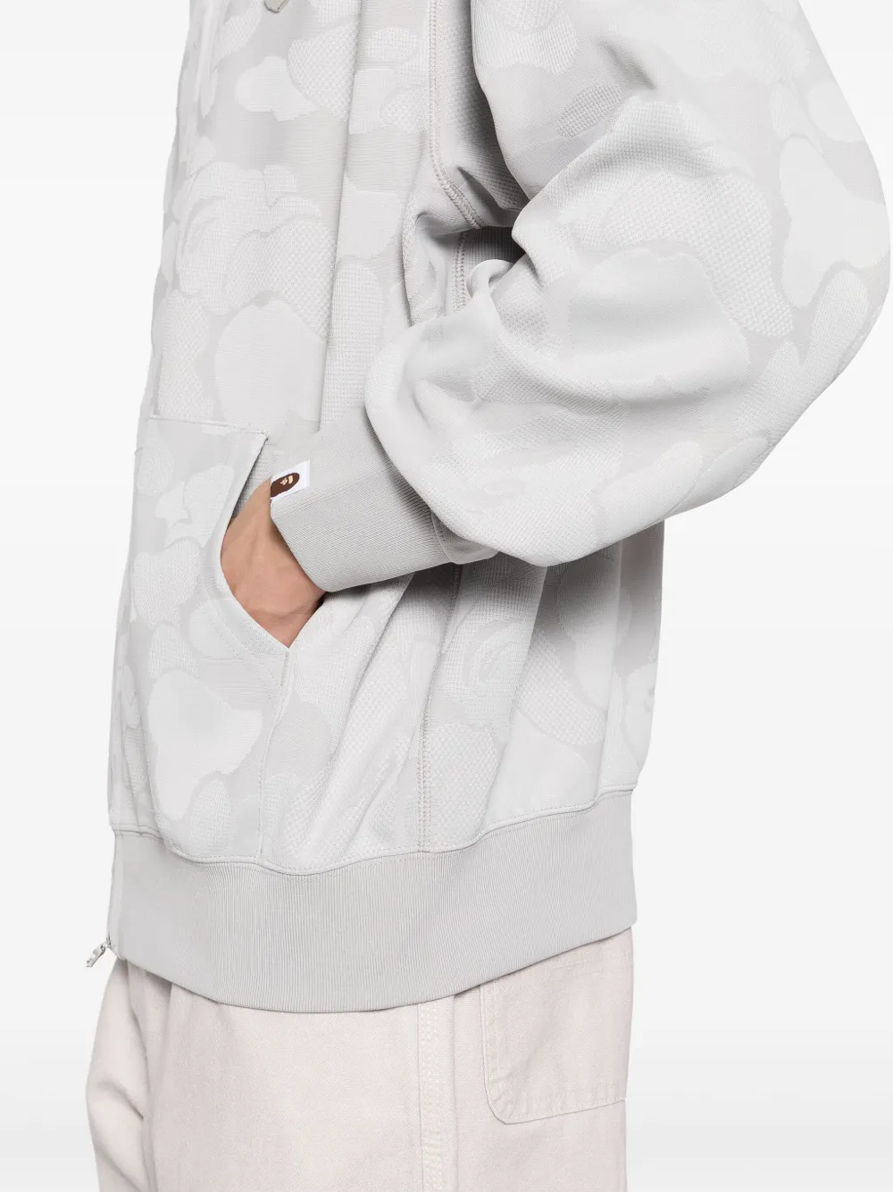 Shop A Bathing Ape Camouflage-jacquard Zipped Hoodie In Grey