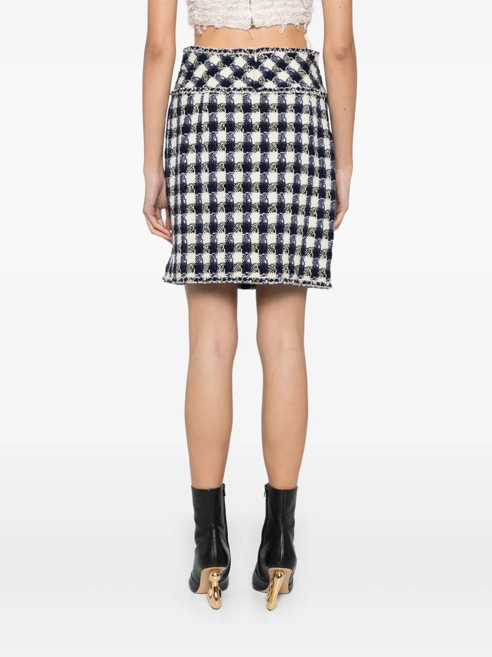 Pre-owned Chanel 2006 Checked Skirt In White