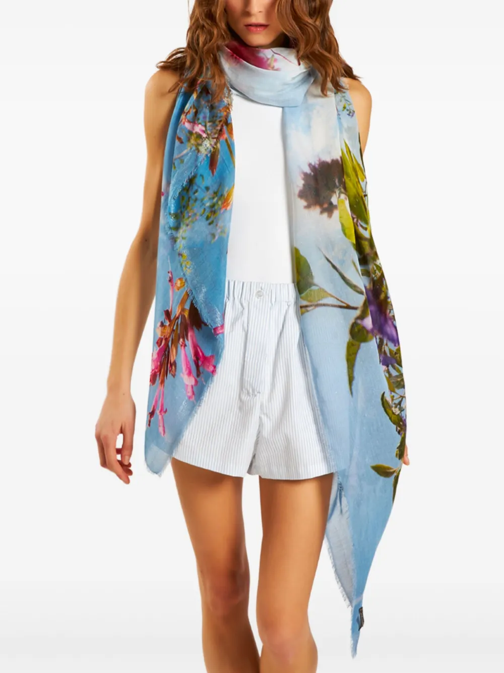 Faliero Sarti Sjaal met bloemenprint Blauw