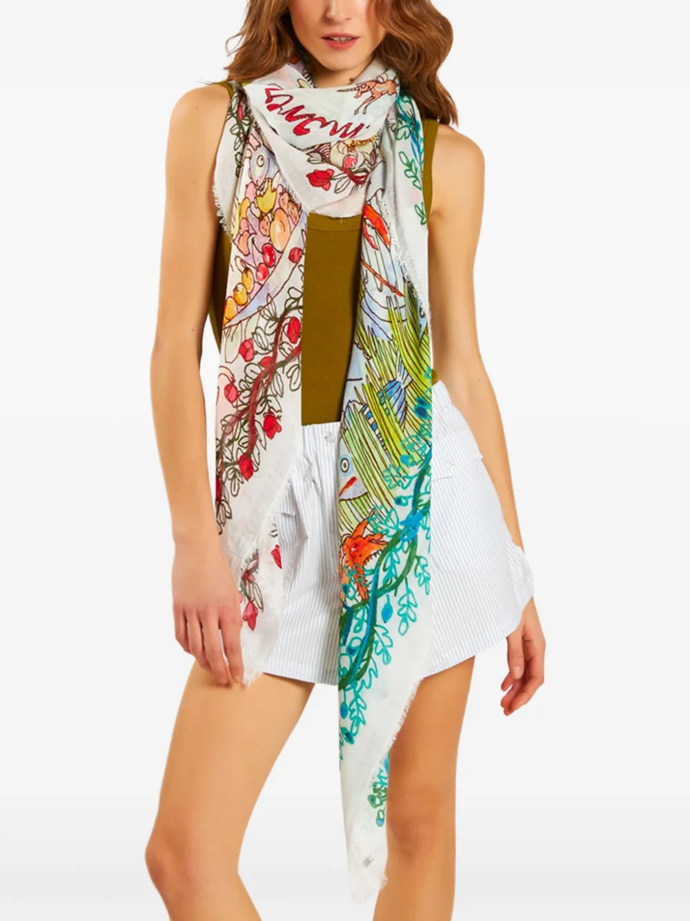 Faliero Sarti Sjaal met print Wit